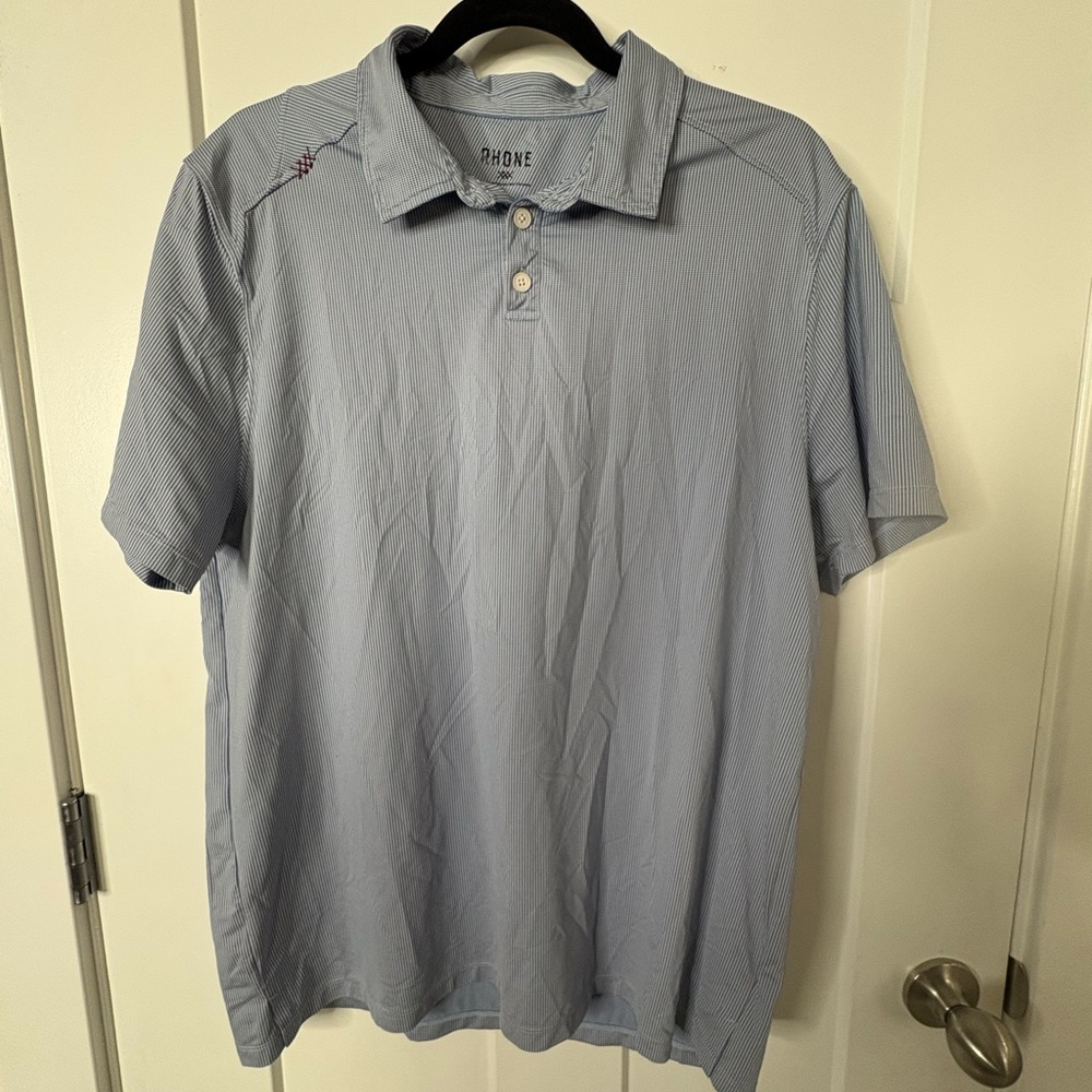 Rhone Mens Commuter Sport Polo Shirt Size XL Blue Horizontal Stripes Stretch